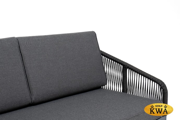 "Канны" левый модуль плетеный из роупа, каркас алюминий темно-серый (RAL7024) муар, роуп темно-серый круглый, ткань темно-серая 027