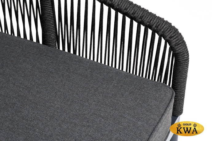 "Канны" левый модуль плетеный из роупа, каркас алюминий темно-серый (RAL7024) муар, роуп темно-серый круглый, ткань темно-серая 027