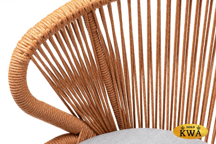 "Милан" стул плетеный из роупа, каркас алюминий светло-серый (RAL7035) шагрень, роуп оранжевый меланж круглый, ткань светло-серая