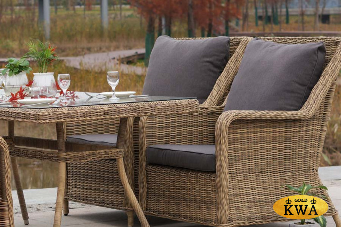 Гляссе обеденная группа из искусственного ротанга, цвет соломенный