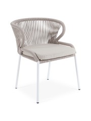 &quot;Милан&quot; стул плетеный из роупа, каркас алюминий белый шагрень, роуп бежевый круглый, ткань бежевая