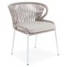"Милан" стул плетеный из роупа, каркас алюминий белый шагрень, роуп бежевый круглый, ткань бежевая