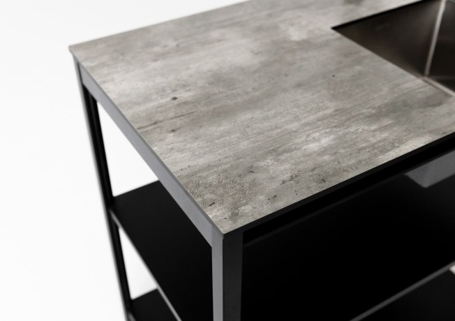 Cтол разделочный с мойкой Lounge B-02S-R, 90 см, черный/серый каспий