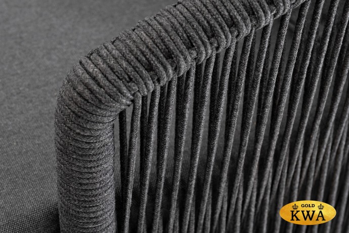 "Верона" диван 3-местный плетеный из роупа, каркас алюминий темно-серый (RAL7024) муар, роуп темно-серый круглый, ткань темно-серая 027