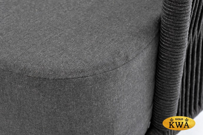 "Верона" диван 3-местный плетеный из роупа, каркас алюминий темно-серый (RAL7024) муар, роуп темно-серый круглый, ткань темно-серая 027