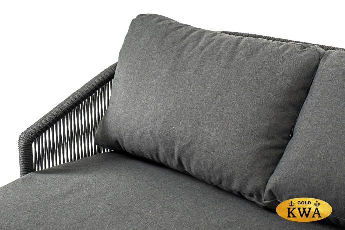 "Верона" диван 3-местный плетеный из роупа, каркас алюминий темно-серый (RAL7024) муар, роуп темно-серый круглый, ткань темно-серая 027