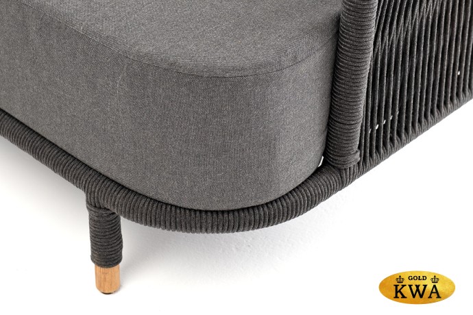 "Верона" диван 3-местный плетеный из роупа, каркас алюминий темно-серый (RAL7024) муар, роуп темно-серый круглый, ткань темно-серая 027