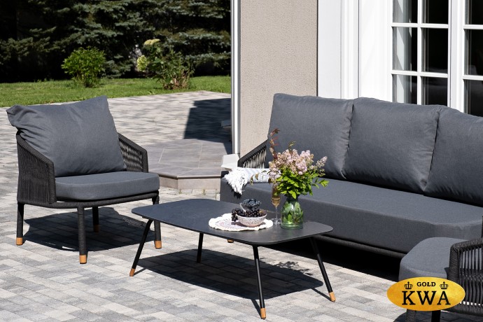 "Лугано" лаунж-зона 5-местная плетеная из роупа (веревки), каркас алюминиевый темно-серый, роуп темно-серый