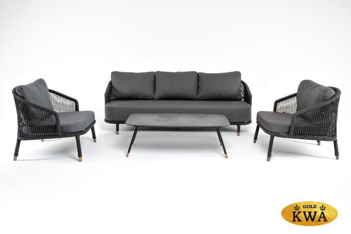 "Лугано" лаунж-зона 5-местная плетеная из роупа (веревки), каркас алюминиевый темно-серый, роуп темно-серый