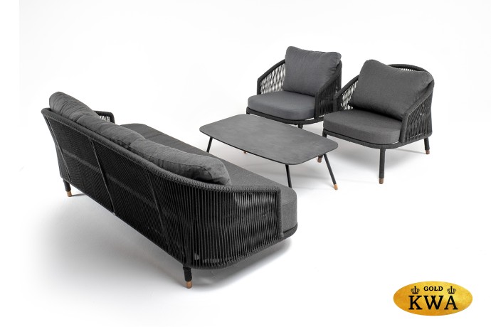 "Лугано" лаунж-зона 5-местная плетеная из роупа (веревки), каркас алюминиевый темно-серый, роуп темно-серый