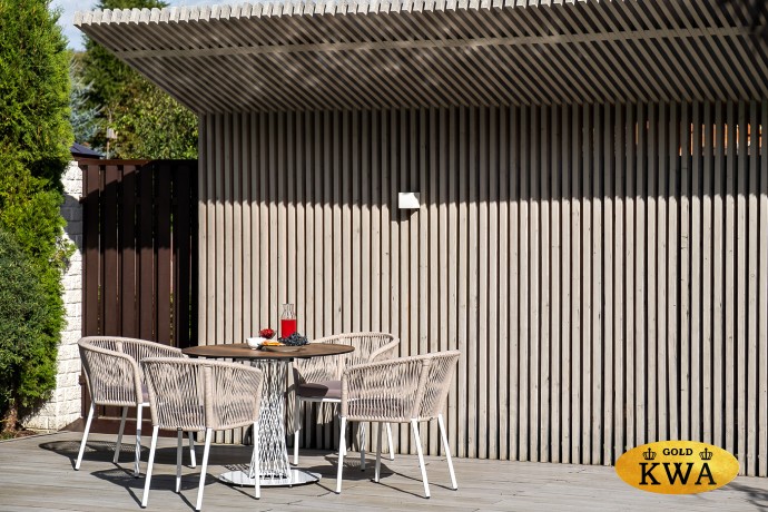 "Марсель" плетеный стул из роупа (веревки), каркас белый, цвет бежевый