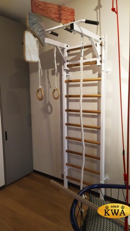 Шведская стенка комбинированная - КОМБИ - ТСН+2 (стенка + турник семейный навесной + канат + кольца)