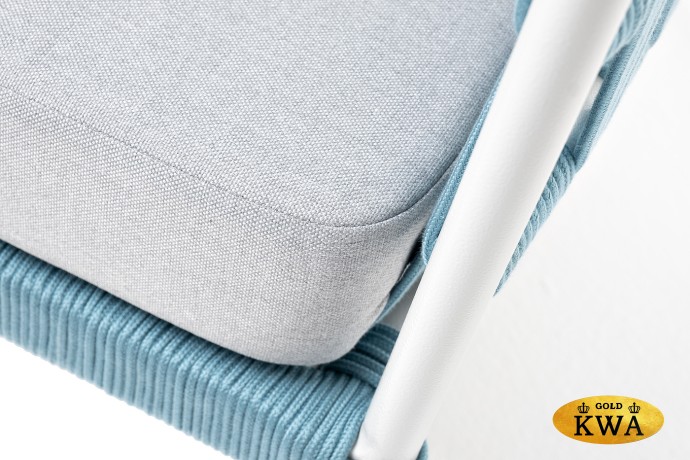 "Диего" кресло плетеное из роупа, каркас алюминий светло-серый (RAL7035) муар, роуп бирюзовый круглый, ткань светло-серая