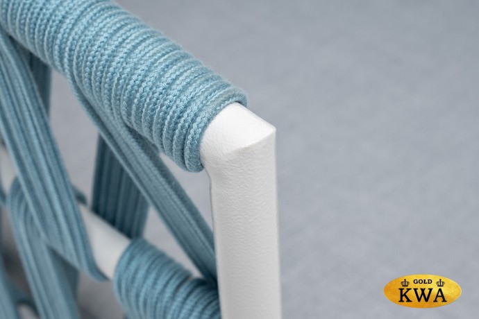 "Диего" кресло плетеное из роупа, каркас алюминий светло-серый (RAL7035) муар, роуп бирюзовый круглый, ткань светло-серая