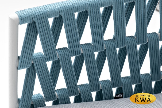 "Диего" кресло плетеное из роупа, каркас алюминий светло-серый (RAL7035) муар, роуп бирюзовый круглый, ткань светло-серая