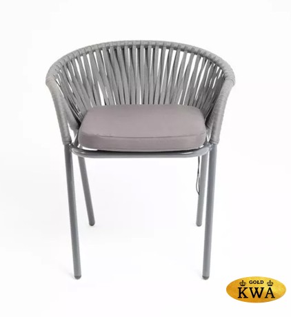 "Женева" стул плетеный из роупа, каркас алюминий темно-серый (RAL7024) шагрень, роуп серый 15мм, ткань серая