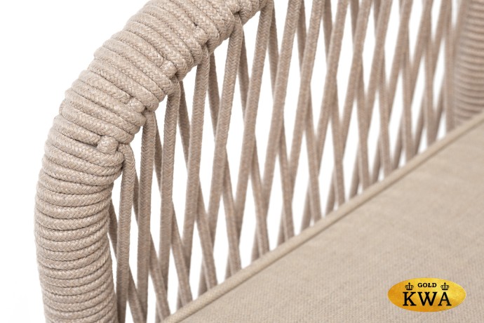 "Канны" кресло плетеное из роупа, каркас алюминий белый муар, роуп бежевый круглый, ткань бежевая 15052