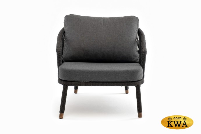 "Верона" кресло плетеное из роупа, каркас алюминий темно-серый (RAL7024) муар, роуп темно-серый круглый, ткань темно-серая 027