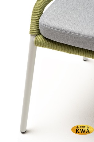 "Милан" стул плетеный из роупа, каркас алюминий светло-серый (RAL7035) шагрень, роуп салатовый меланж круглый, ткань светло-серая