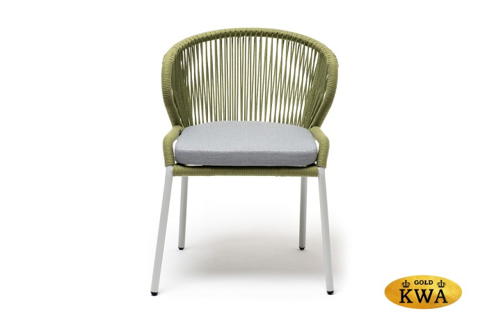 "Милан" стул плетеный из роупа, каркас алюминий светло-серый (RAL7035) шагрень, роуп салатовый меланж круглый, ткань светло-серая