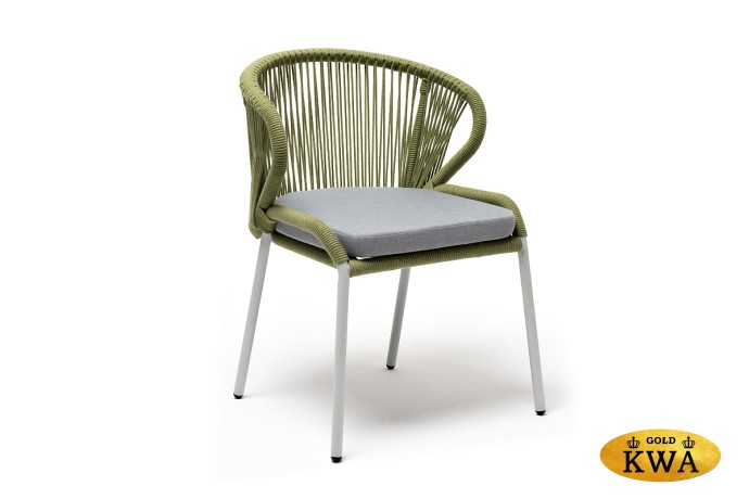 "Милан" стул плетеный из роупа, каркас алюминий светло-серый (RAL7035) шагрень, роуп салатовый меланж круглый, ткань светло-серая