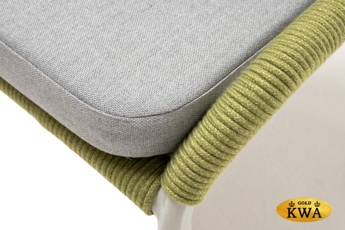 "Милан" стул плетеный из роупа, каркас алюминий светло-серый (RAL7035) шагрень, роуп салатовый меланж круглый, ткань светло-серая