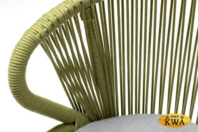 "Милан" стул плетеный из роупа, каркас алюминий светло-серый (RAL7035) шагрень, роуп салатовый меланж круглый, ткань светло-серая