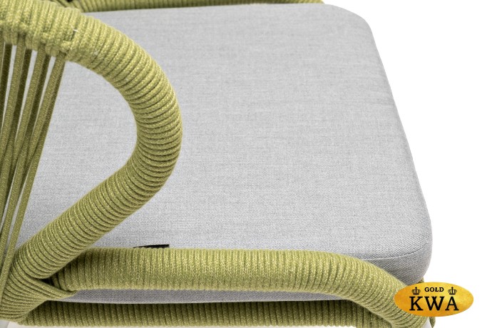 "Милан" стул плетеный из роупа, каркас алюминий светло-серый (RAL7035) шагрень, роуп салатовый меланж круглый, ткань светло-серая