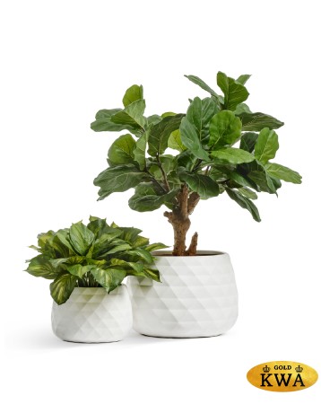 Кашпо TREEZ ERGO Diamond Низкая чаша Белый камень д-52, в-37 см