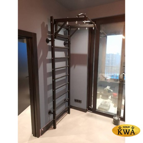 Шведская стенка металлическая - ПРОФ P - ТСН+2 Металл-ПВХ (стенка + турник семейный навесной + канат + кольца)