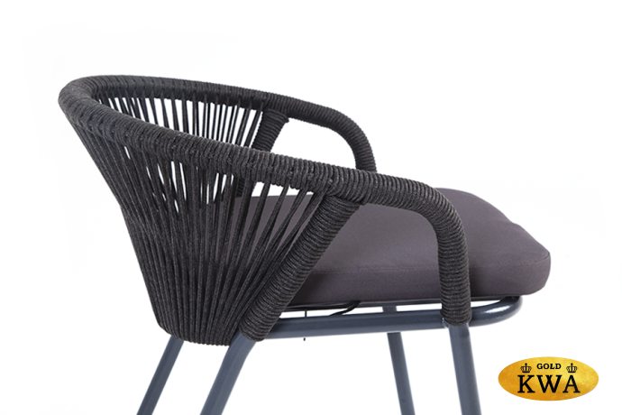 "Женева" стул плетеный из роупа, каркас алюминий темно-серый (RAL7024) шагрень, роуп темно-серый круглый, ткань темно-серая