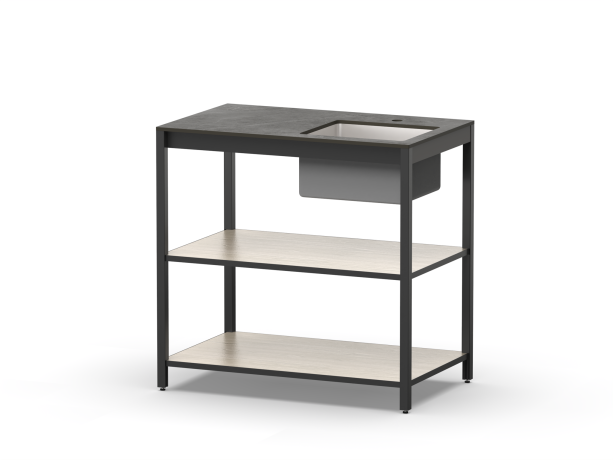 Cтол разделочный с мойкой Lounge B-02S-R, 90 см, дуб сонома/черный мрамор