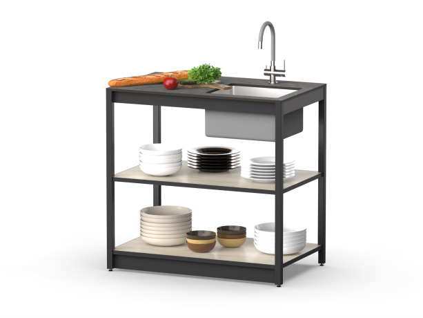 Cтол разделочный с мойкой Lounge B-02S-R, 90 см, дуб сонома/черный мрамор