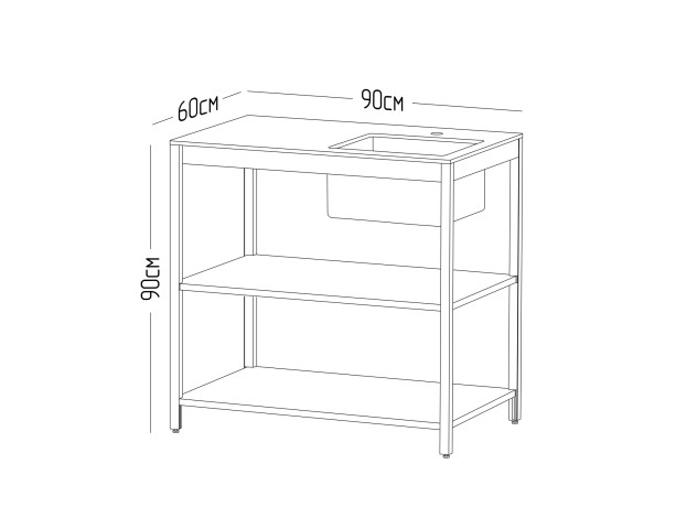 Cтол разделочный с мойкой Lounge B-02S-R, 90 см, дуб сонома/черный мрамор