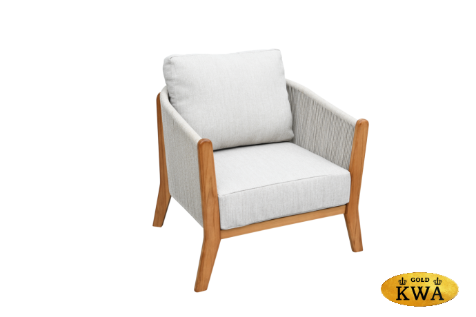 "Сидней" кресло плетеное из роупа, основание тик, каркас алюминий бежевый, роуп бежевый, ткань бежевая