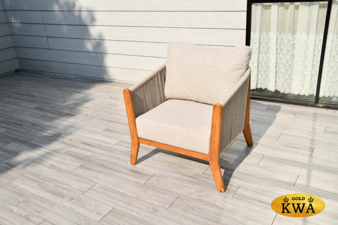 "Сидней" кресло плетеное из роупа, основание тик, каркас алюминий бежевый, роуп бежевый, ткань бежевая