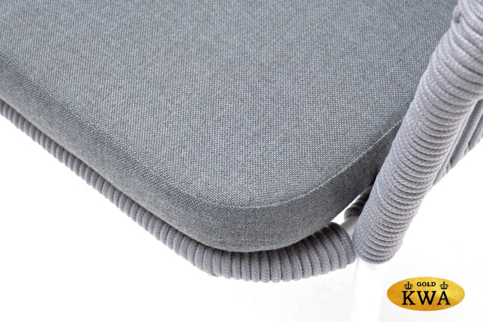 "Лион" стул плетеный из роупа, каркас из стали белый, роуп светло-серый круглый, ткань светло-серая