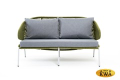 &quot;Милан&quot; диван 2-местный плетеный из роупа, каркас алюминий светло-серый (RAL7035) шагрень, роуп салатовый меланж круглый, ткань светло-серая