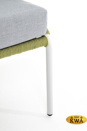 "Милан" диван 2-местный плетеный из роупа, каркас алюминий светло-серый (RAL7035) шагрень, роуп салатовый меланж круглый, ткань светло-серая