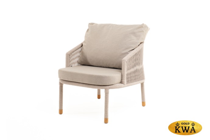 "Верона" кресло плетеное из роупа, каркас алюминий белый муар, роуп бежевый круглый, ткань бежевая 15052