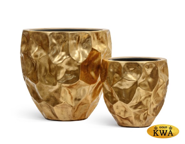 Кашпо TREEZ Effectory Metal Округлая чаша Design Crumple Сусальное золото в-55, д-55 см