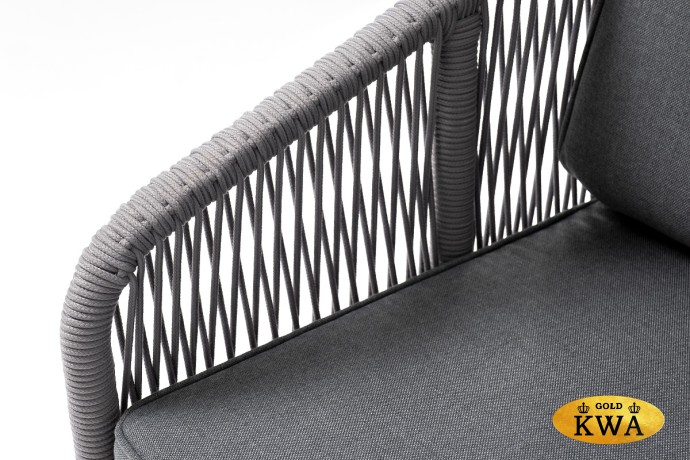 "Канны" кресло плетеное из роупа, каркас алюминий белый муар, роуп светло-серый круглый, ткань серая 017