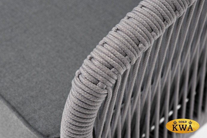 "Канны" кресло плетеное из роупа, каркас алюминий белый муар, роуп светло-серый круглый, ткань серая 017