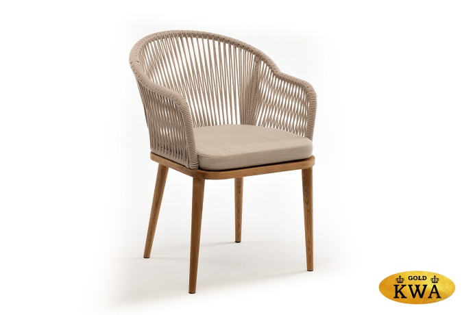 "Лион" стул плетеный из роупа, основание дуб, роуп бежевый круглый, ткань бежевая 035