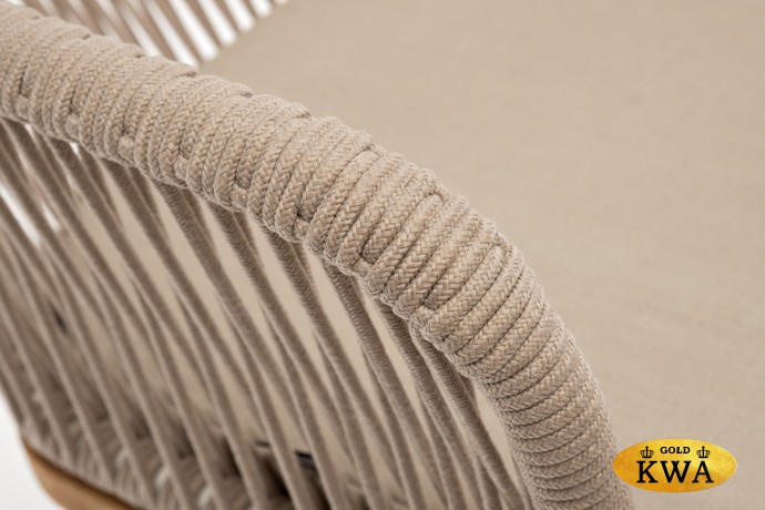 "Лион" стул плетеный из роупа, основание дуб, роуп бежевый круглый, ткань бежевая 035