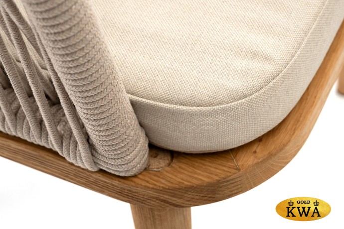 "Лион" стул плетеный из роупа, основание дуб, роуп бежевый круглый, ткань бежевая 035