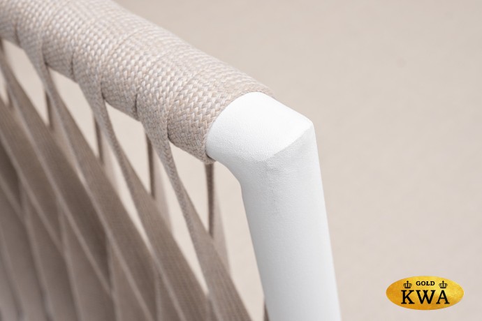 "Касабланка" диван 2-местный плетеный из роупа, каркас алюминий белый муар, роуп бежевый 20мм, ткань бежевая 15052