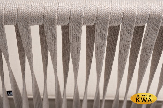 "Касабланка" диван 2-местный плетеный из роупа, каркас алюминий белый муар, роуп бежевый 20мм, ткань бежевая 15052