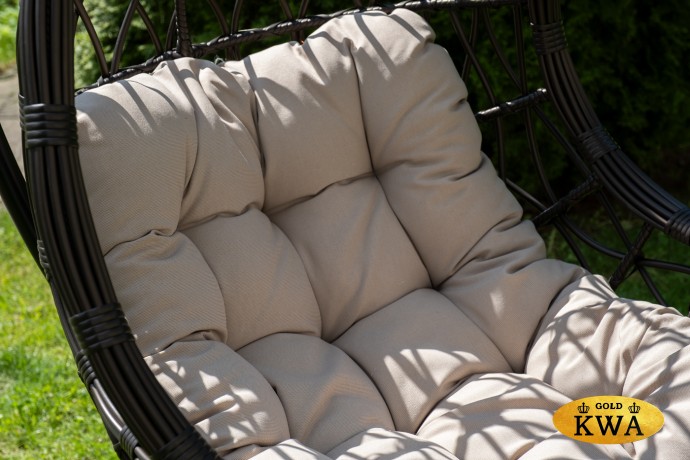 "Венеция" подвесное кресло-кокон из искусственного ротанга, цвет серый с бежевой подушкой