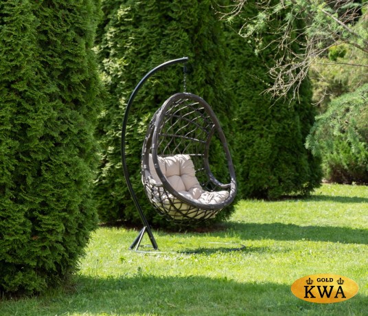 "Венеция" подвесное кресло-кокон из искусственного ротанга, цвет серый с бежевой подушкой